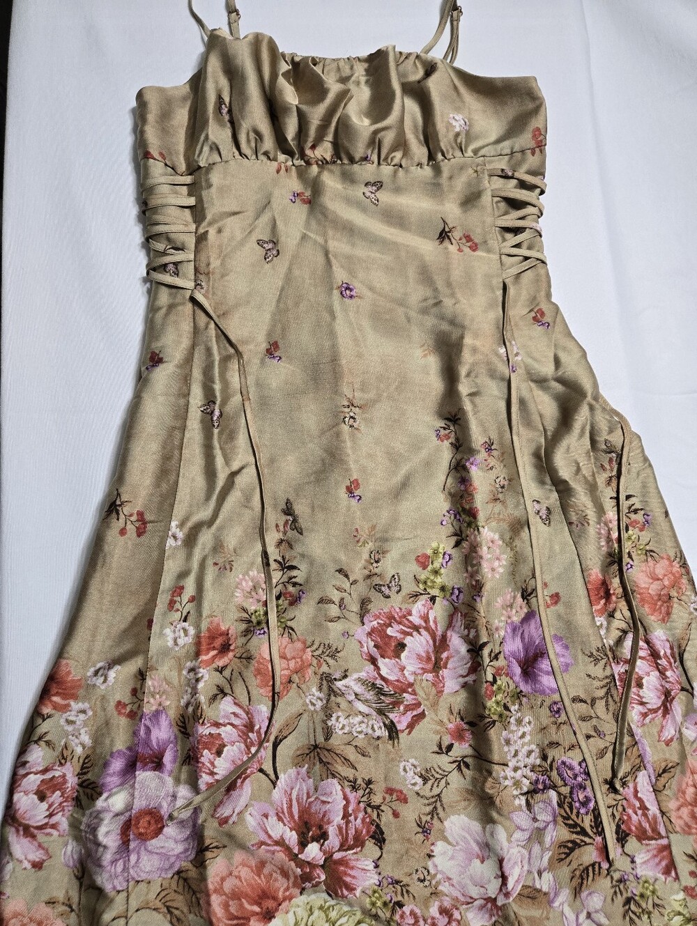 NWOT Heart & Heels Women's Floral Midi Dress Zip Up Brown Champagne sz XL